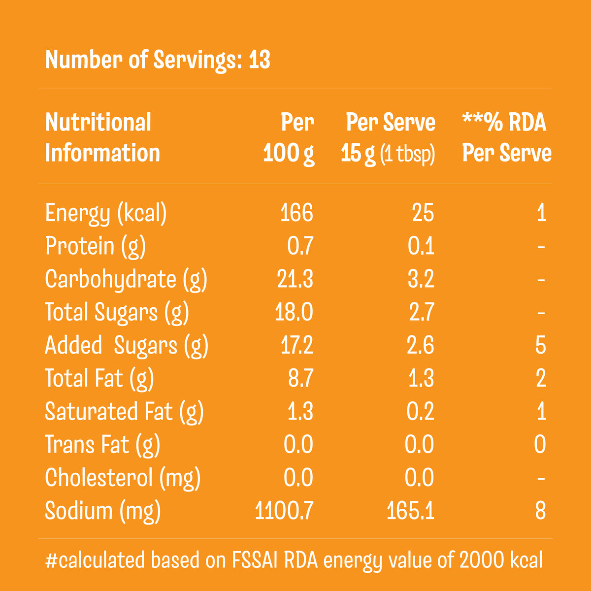 Singapore Chilli Garlic Sauce – nutrition information